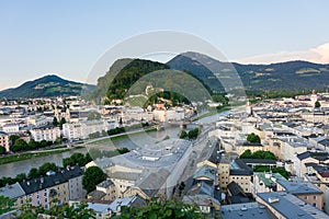 Salzburg historic center and old town from the Kapuzinerberg Hill