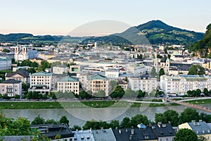 Salzburg historic center and old town from the Kapuzinerberg Hill