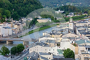 Salzburg historic center and old town from the Kapuzinerberg Hill
