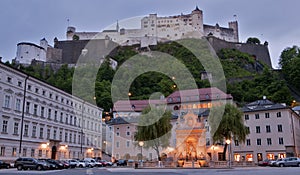 Salzburg hohensalzburg at dusk photo