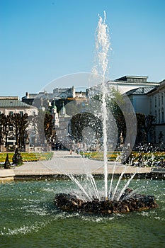 Salzburg Mirabellgarten, beautiful day, waterspout fountain