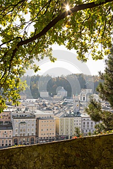 Salzburg old city in autumn, colorful sunshine, Austria