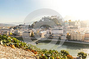 Salzburg old city in autumn, colorful sunshine, Austria