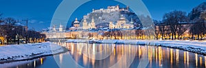 Salzburg old town at twilight in winter, Austria