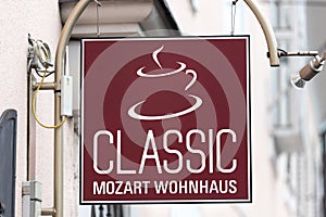 Mozart house coffe sign in salzburg austria