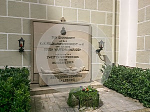 Salzburg, Salzburgerland/Austria - April 5 2016: War memorial at Salzburg Cemetery in rememberance of WII