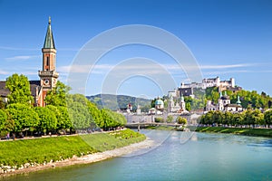 Salzburg skyline with Festung Hohensalzburg in summer, Austria