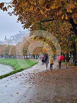 Salzburg skyline with fortress in autumn, Salzburger Land, Austria