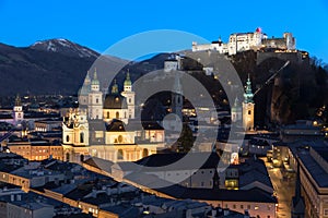 Salzburg skyline after sunset, Austria