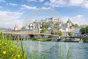 Salzburg Stadt with Salzach river and Hohensalzburg Castle, Salz photo