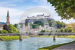 Salzburg Stadt with Salzach river and Hohensalzburg Castle, Salzburg