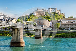 Salzburg Stadt with Salzach river and Hohensalzburg Castle, Salzburg