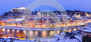 Salzburg winter panorama at christmas time, Austria