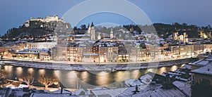 Salzburg winter panorama at christmas time, Austria