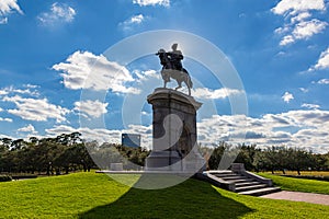 Sam Houston, Founder of Houston Texas, on his horse and pedestal at Hermann Park, Houston Texas, USA