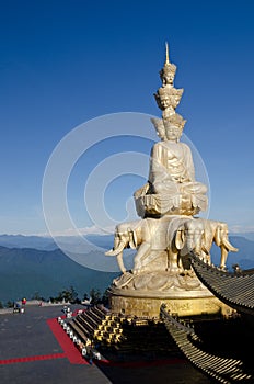 Samantabhadra statue with blue sky