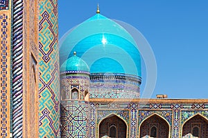 Samarkand architecture. Architectural exterior of the Madrasas at Registan, Uzbekistan