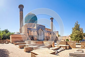 Samarkand landmark. Gur Emir Mausoleum in Samarkand, Uzbekistan tomb of Amir Timur Tamerlan. Mausoleum of the Asian conqueror