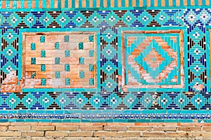 Decorative tile work at the Ustad Ali Nasafi Mausoleum at the Shah-i-Zinda in Samarkand