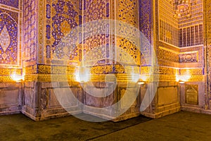 SAMARKAND, UZBEKISTAN: APRIL 28, 2018: Interior of Madrasa Tilya Kori in Samarkand, Uzbekist