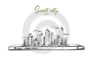 Samart city concept. Hand drawn isolated vector.