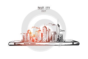Samart city concept. Hand drawn isolated vector.
