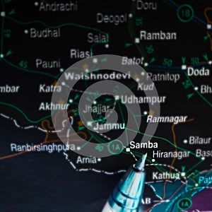 samba area displaying on digital map illustrations pattern in India