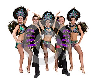 Samba dancer team dancing isolated on white in full length