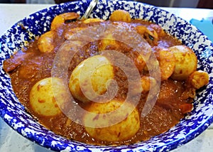 `Sambal Telur Pedas`, a Malaysian recipe which consists boiled eggs in spicy sauce