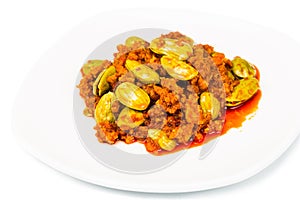 Sambal tumis petai, a popular traditional dish in Malaysia and Indonesia