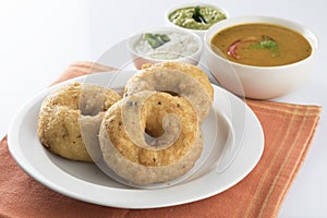Sambar vada with sambar and chutney a south Indian food