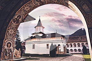 Sambata de Sus monastery in sunset light