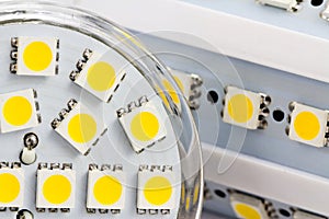 The same 3-chip LEDs on bulb E27 and GU10