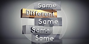 Same, same, same, same, different - words on metal blocks