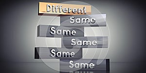Same and different - words on metal blocks