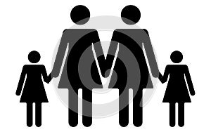 Same gender family silhouette with kids, vector illustration