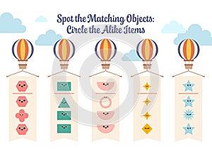 spot the same one matching object printable worksheet for kids activity