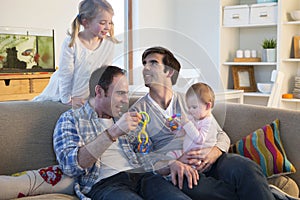 Same sex couple with children at home