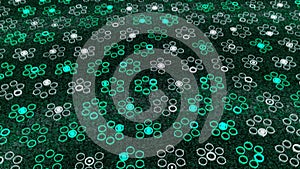 Same size transforming simple figures in the virtual space, seamless loop. Animation. Small circles creating moving