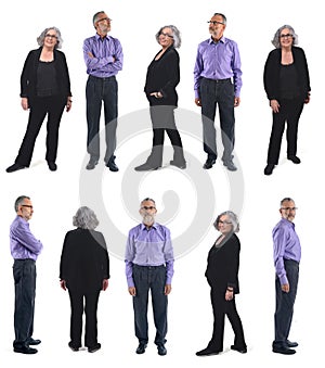 Same woman and the same man with different poses on white background