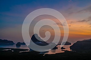 Samet Nangshe sunrise viewpoint at Phang Nga Bay in Thailand