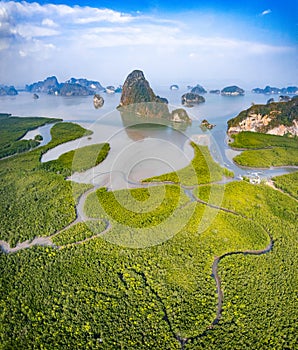 Samet Nangshe viewpoint, view of Koh Phra Wat Noi, in Phang Nga bay, Thailand