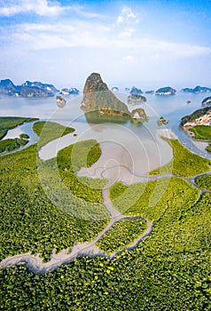 Samet Nangshe viewpoint, view of Koh Phra Wat Noi, in Phang Nga bay, Thailand