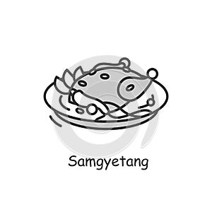 Samgyetang icon. Traditional korean dish.line vector illustration