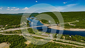 Sami Bridge and Teno river, in sunny Utsjoki, Finland