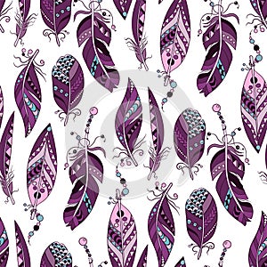 Samless pattern with colored purple and pink vertical feathes in