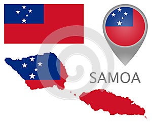 Samoa flag, map pointer and map