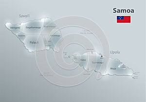 Samoa map and flag, administrative division, separates regions and names, design glass card 3D