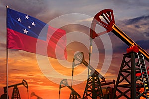 Samoa oil industry concept. Industrial illustration - Samoa flag and oil wells with the red and blue sunset or sunrise sky