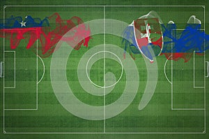 Samoa vs slovensko futbalový zápas, národné farby, národné vlajky, futbalové ihrisko, futbalový zápas, kopírovať priestor